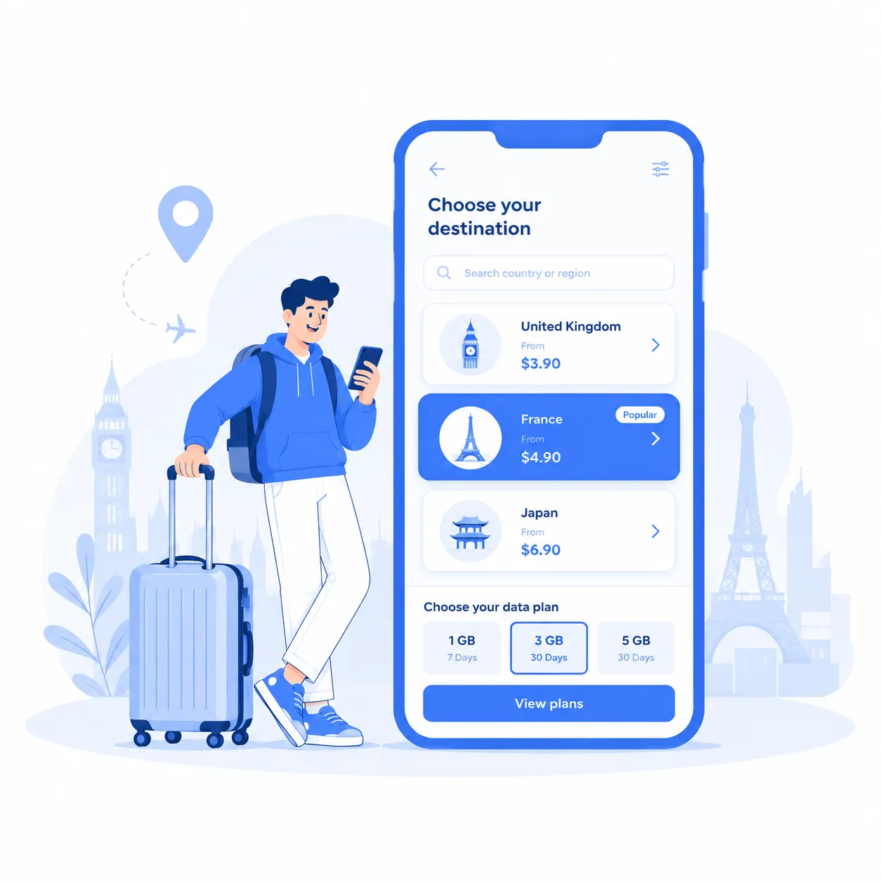 Choose your destination & data plan
